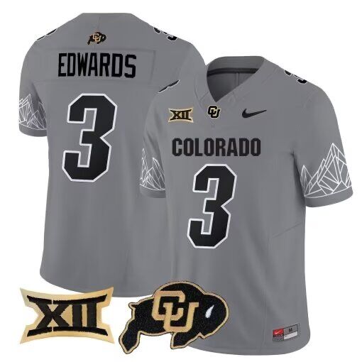 Men Sanders Buffaloes #3 Edwards grey 2024 Nike NCAA jersey->more ncaa teams->NCAA Jersey